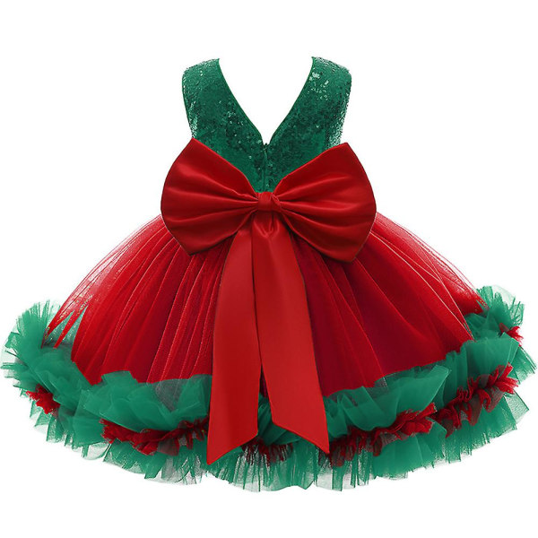 Joulu Lapset Tytöt Hihaton Prinsessa Mekko Iltajuhla juhlapuku Näyttely Syntymäpäivä Joulujuhla Takaisin Bowknot Tutu Tylli Swing Mekot Lahja Green 1-2 Years