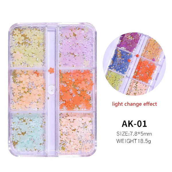 3D Negle til Akrylnegle 6 Gitre 3D Negleblomster Rhinestone Blomst Kærlighedshjerte Sløjfer Ottekant Neglekunst Forsyninger Manicure DIY Negledekorationer