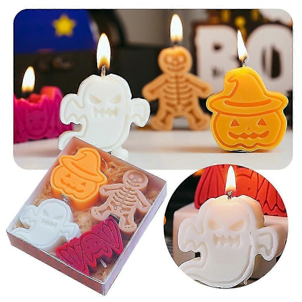 4 st Kreativa Skelett Pumpa Doftljus Perfekt Halloweenpresent för Mysig Atmosfär Unika Formprydnader