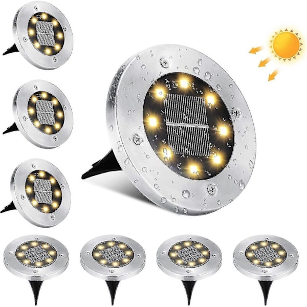 Utendørs Solcellelampe, 8 stk. LED Solcelle Bakkelampe Utendørs Hage Vanntett IP65 Rustfritt Stål Solcelle Spotlight - Kald Hvit