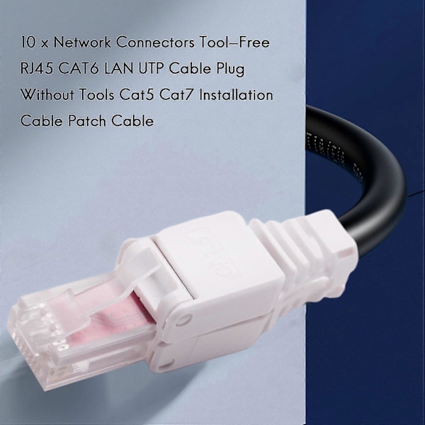 10 x Nettverkskoblinger Verktøyfri RJ45 CAT6 LAN UTP Kabelplugg