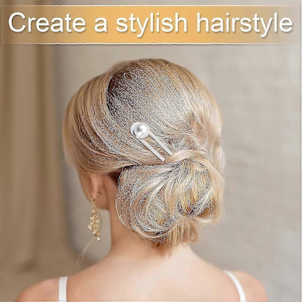 2 stk. Hårnåler med perler, Fransk U-formet hårgaffel Elegant Chignon Hårknute Metall