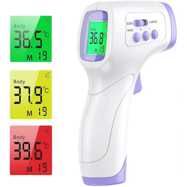 Infrarødt pandetermometer til voksne med feberalarm, 2 i 1 kontaktfrit pandetermometer med hukommelsesfunktion, LCD-display, infrarødt T