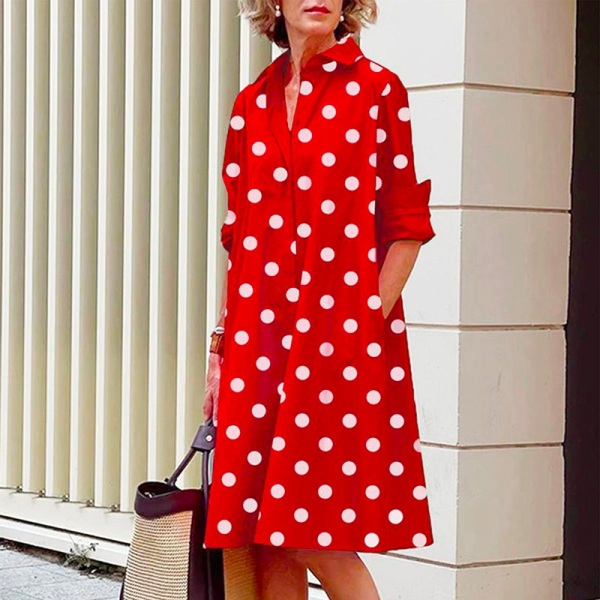 Sommar Populär Enfärgad Polka Dot Print Sexig Skjorta Sommarklänning Lös Pocket Dress A9SYDDG230613U 5XL