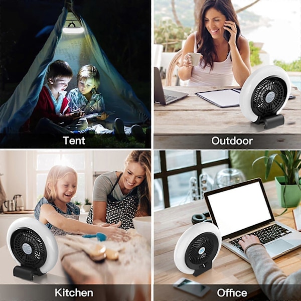 Ulkoiluun sopiva telttatuuletin LED-valolla, 200 lumenia, monitoimivalaistus, sähkötuuletin, ripustettava telttavalaisin, matkailutarvikkeet