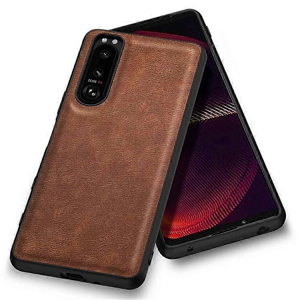 Kompatibelt Skal för Sony Xperia 5 III 5G, Repskydd, Anti-fingeravtryck, Retro PU Läderbelagd TPU+PC Telefonfodral Brown