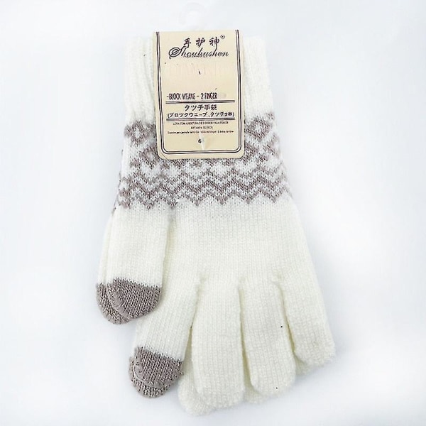 Kvinnors stickade vinterhandskar Cashmere stickade kvinnor män Höst och vinter Varma tjocka handskar Skärm skidhandskar Style 3 white