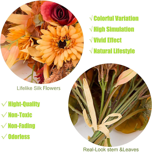 2-pack Konstgjord Höstblomsterbukett Höst Bröllopsbukett För Bröllop Brud DIY Bukett Heminredning Centerpieces