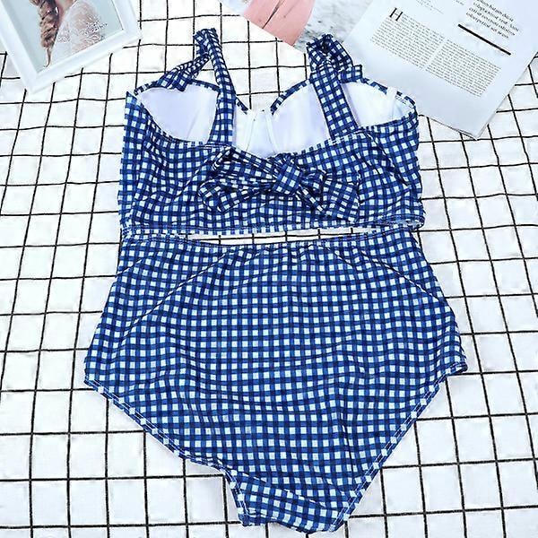 Vintage Korkeavyötäröinen Ruudullinen Bikinisetti Korealaistyylinen Selkäsolmu Nauhallinen Seksikäs Naisten Bikinit Kaksiosainen Ranta-asuste (XL)