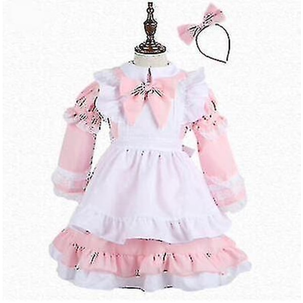 Snabb leverans 3-15 år Barn Flickor Alice Maid Cosplay Karnevalsdräkt Barn Fancy Dress Halloween Alice In Wonderland Kostym Pink XL