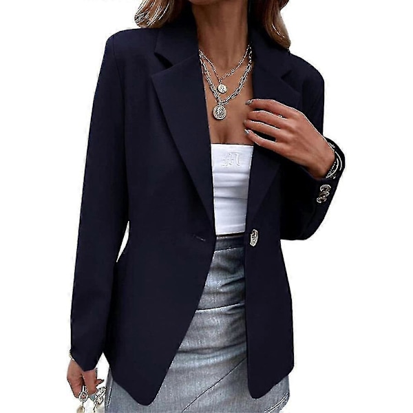 Dam Enkelknäppt Kavaj Blazer Långärmad Revers Enfärgad Jacka Business Casual Slim Fit Ytterkläder-ZZY