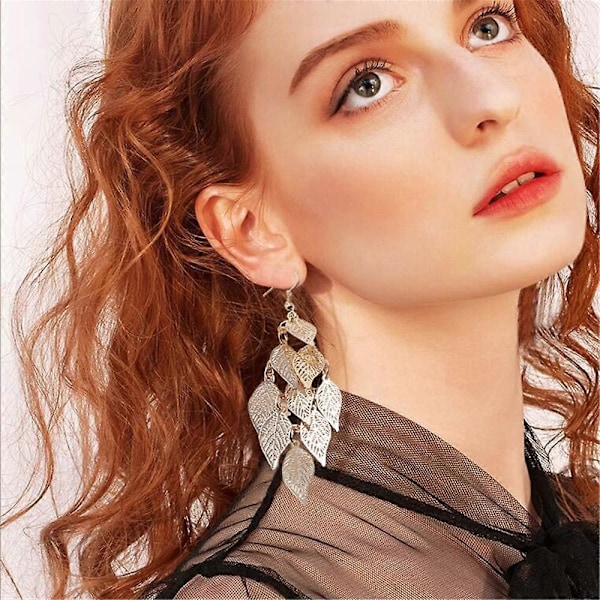 Heyone Boho Lätta Ljuskrona Lager Örhängen Långa Ihåliga Filigran Hängande Ovala Löv Drop Pierced Örhängen för Kvinnor