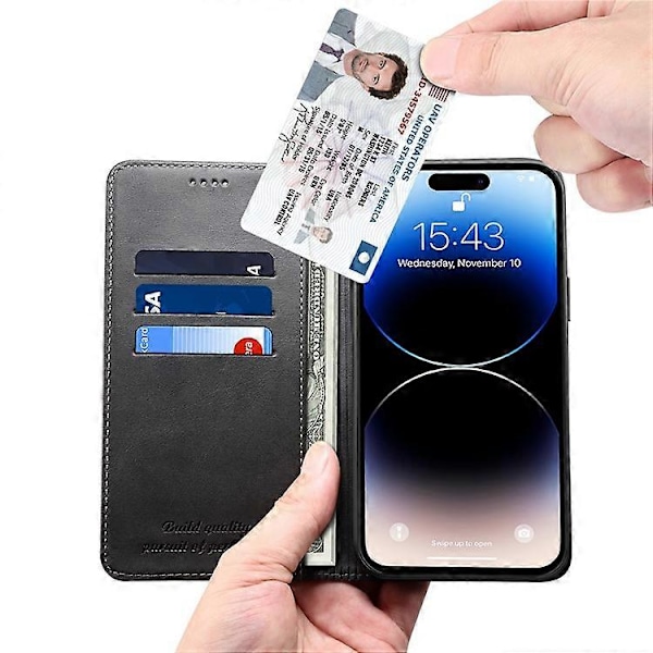 SUTENI Kompatibelt för iPhone 15 Pro Max Enkelt Läderfodral Plånboks Telefonfodral Black