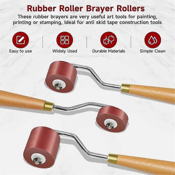 3 st Gummirollers för Hantverk, Bläckrollerset med Bekvämt Grepp för Tryckning, Hantverk och Stämpling