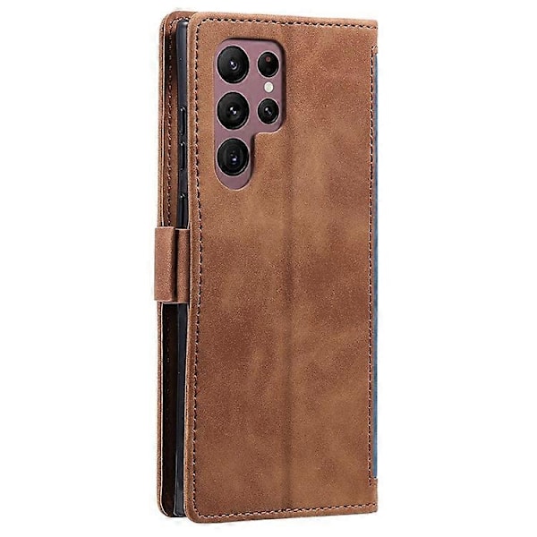 Kompatibelt för Samsung Galaxy S23 Ultra Retro Splicing Stil PU Läder Stötsäkert Telefonfodral Plånbok Ställ Folio Flipskydd med S Blue