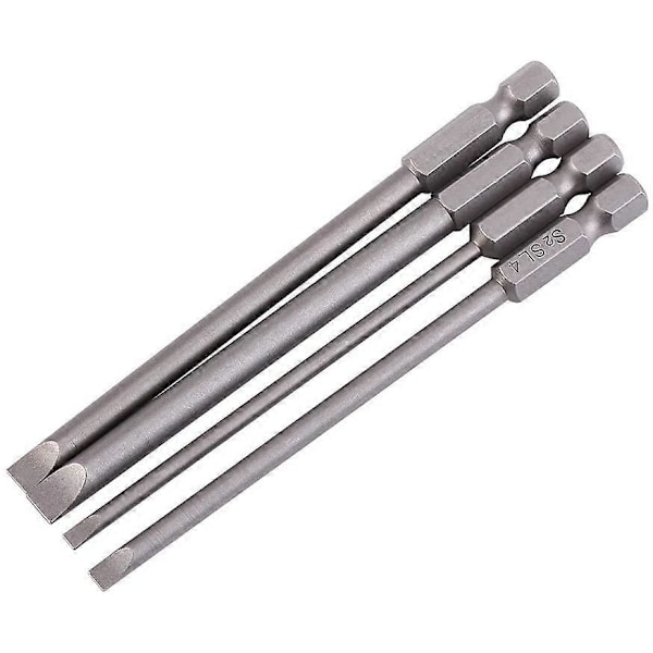 4 stk. Magnetiske S2 Stål Legering Flat Head Skrutrekker Bits 1/4\" 100mm