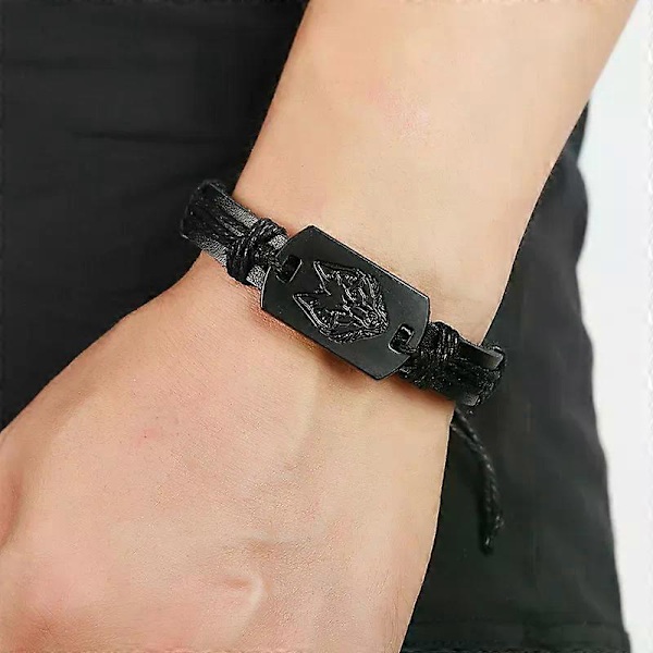 Europæisk og amerikansk punkstil herre læderarmbånd Sort Ulv armbånd flerlags vævet armbånd lædersnor til at sende kæreste