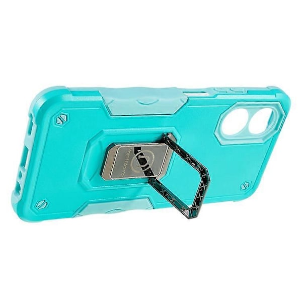 Kompatibel med Oppo A17 4G Anti-drop telefondeksel PC + TPU Beskyttelsesdeksel med Ringstøtte LightGreen