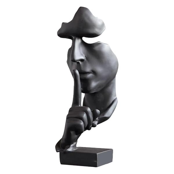 Stillhet Er Gull Statue Tenker Skulptur Abstrakt Vær Stille Grå