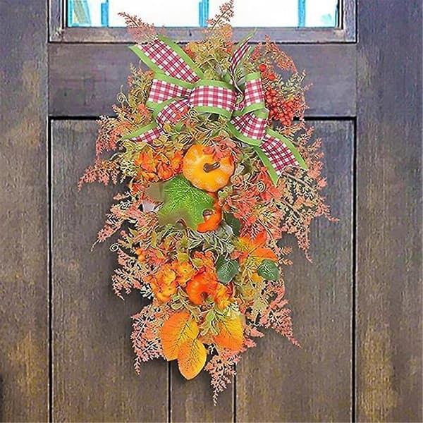 Efterårshøst til hoveddør, efterårskrans, kunstig efterårshøstdråbe, Thanksgiving dekorativ Sw