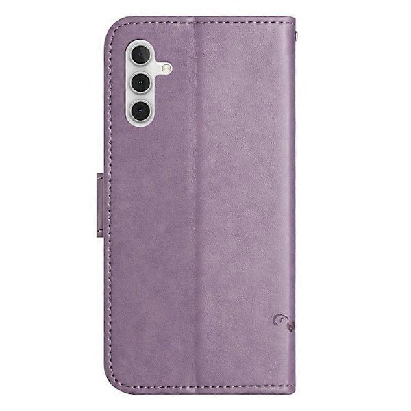 Kompatibelt för Samsung Galaxy A24 Präglat Fjärilsblomma Mobilskal PU Läder Plånboksställ Telefonskydd med Rem Purple