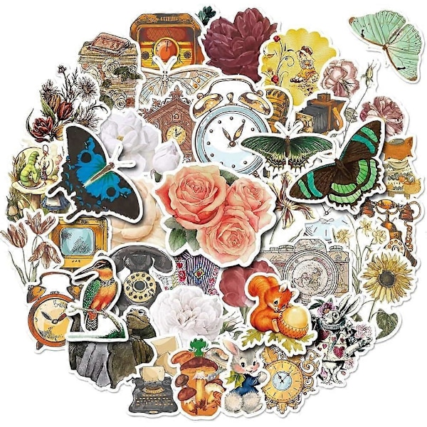 50 Retro Flora og Fauna Klistremerker Estetisk for Vannflaske Dagbok Laptop Telefon Vanntette Dekaler Klistremerke Leketøy for Barn