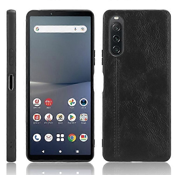 Kompatibel med Sony Xperia 10 V Syet Linje Design Bagcover PU Læderbelagt TPU+PC Telefoncover Black