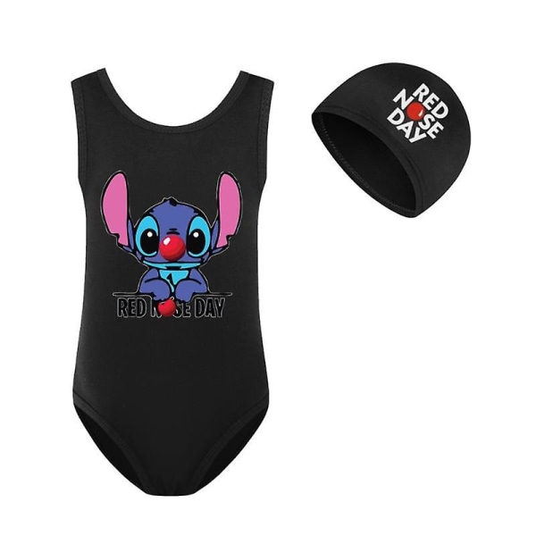 2-8 år Lilo Stitch Baddräkt för flickor One Piece Badkläder Mode Lilo And Stitch Badkläder för barn Sommarbaddräkter+ cap 2076black-2pcs 150