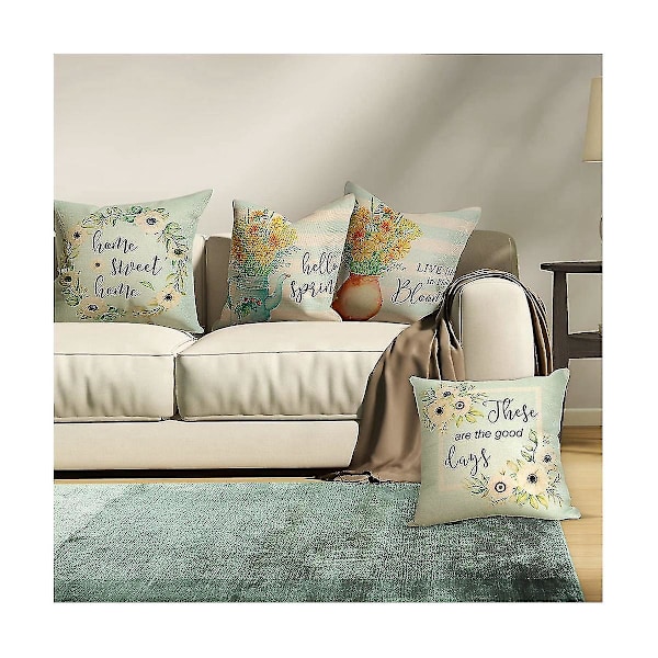 Vårputetrekk 18x18 4, Vårdekorasjoner Blomster Gårdshus Pynteputetrekk, Hjem Sofa D