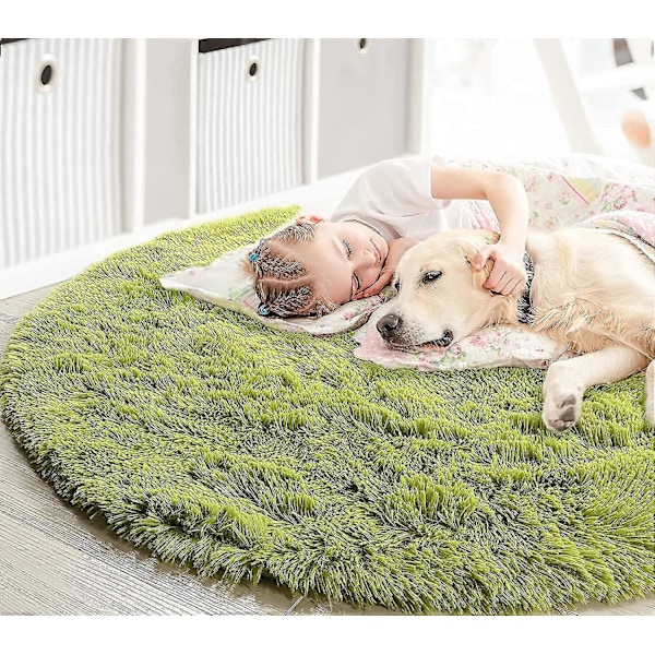 Rund Matta Vardagsrum Luddig Sängmatta Sovrum Stor Storlek Matta med Halkfri Botten, (Grön, 100cm Rund)