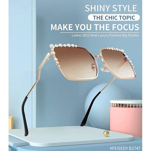 Ubiuo Dame Oversized Firkantede Solbriller Perledesign Damer 2021 Ny Luksus Mode Store Shades B2747