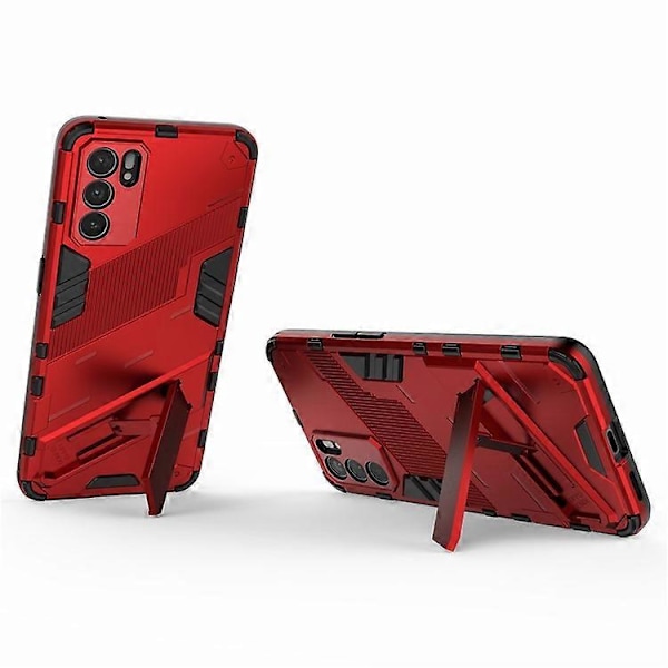 Defender Stöttåligt Militärt Hållbart Robust PC + TPU Skal med Ställ Kompatibelt För Oppo Reno6 5G Red