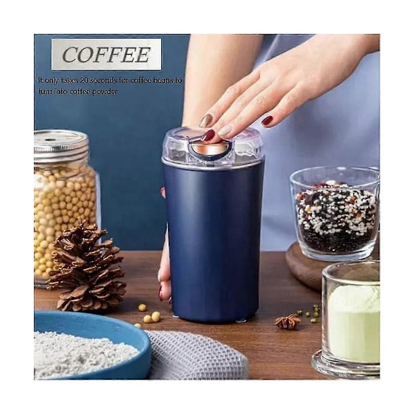 Bærbar Kvern Mini Elektrisk Kaffebønnekvern i Rustfritt Stål Urte Salt Pepper Krydderkvern E