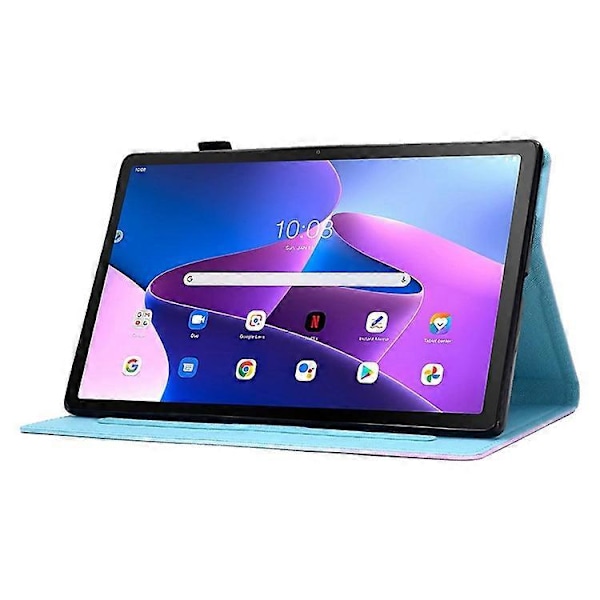 Sytt Mönster Tryck Läderfodral Kompatibelt För Lenovo Tab M10 Plus (Gen 3), Stötsäkert Ställ Kortplatser Skyddande Fodral Blue