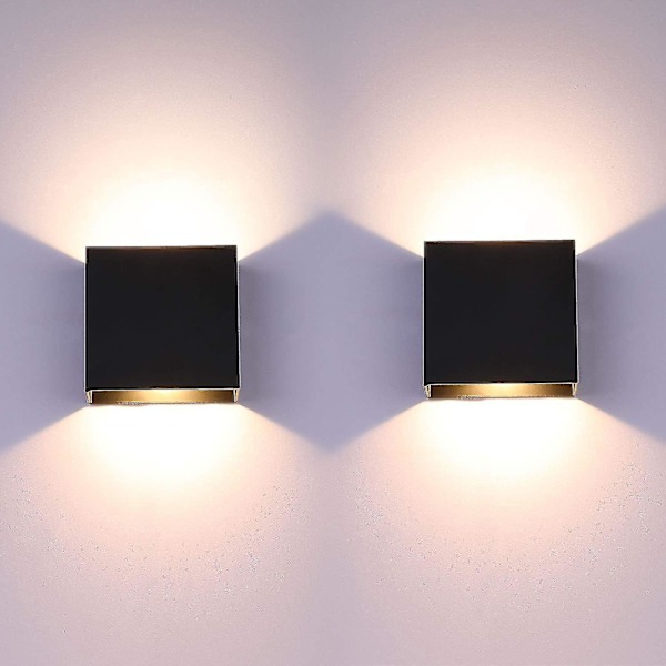 2 Pak Led Væglamper Indendørs Op Og Ned Væglamper Sort 6w Aluminium