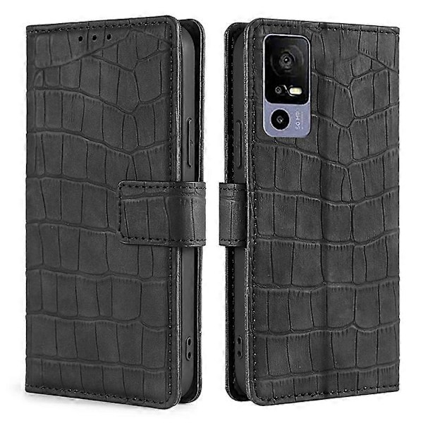 Krokodiltextur Plånboksfodral Kompatibelt För TCL 40R 5G, Hudvänlig PU Läder Stötsäkert Mobiltelefonskal Black