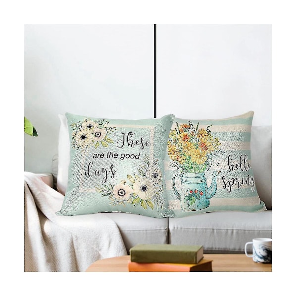 Vårputetrekk 18x18 4, Vårdekorasjoner Blomster Gårdshus Pynteputetrekk, Hjem Sofa D