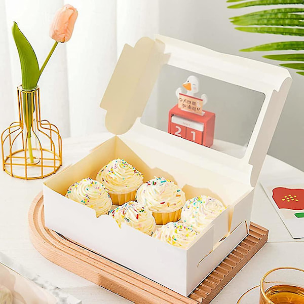 15 st Presentförpackningar för muffins, 6 hål, vit muffinslåda med fönster och