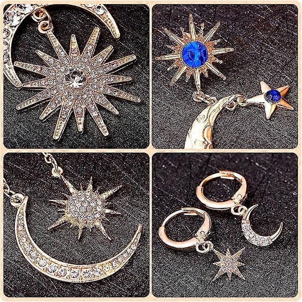 4 Par Måne Guld Øreringe Sol Stjerne Øreringe Boho Øreringe Måne Dingle Drop Øreringe Retro Smykker til Kvinder Piger