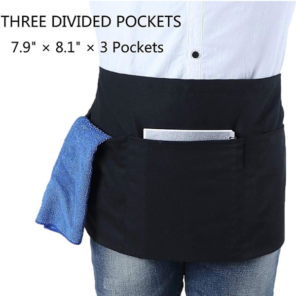 12-pack Svarta Midjeförkläden Med 3 Fickor - Halvförkläden För Servitris Servitör 24 X 12 Tum Serveringsförkläde