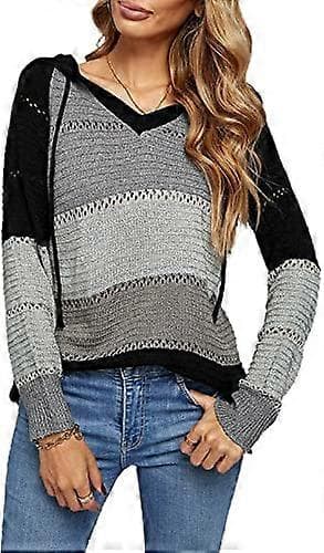 Stribede farveblok hættetrøjer til kvinder, moderigtig V-hals strikket sweater pullovers