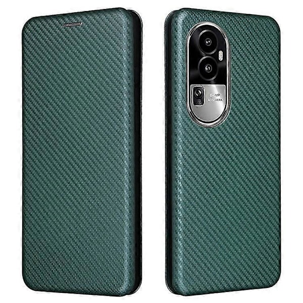 Kompatibel for Oppo Reno10 Pro+ 5G Karbonfibertekstur Kortspor Lærdeksel Flip Stativ Telefonveske Green
