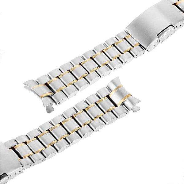 20 mm rustfrit stål solidt led armbånd urrem lige ende med 4 stk. fjederstifter til ur (sølv+gylden)