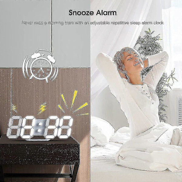 Vardagsrum 3D Väggklocka Gränsöverskridande Digital Klocka 3D Väckarklocka LED Väggklocka Digital Dimbar Ljudlös Snooze USB 12/24 Timmar