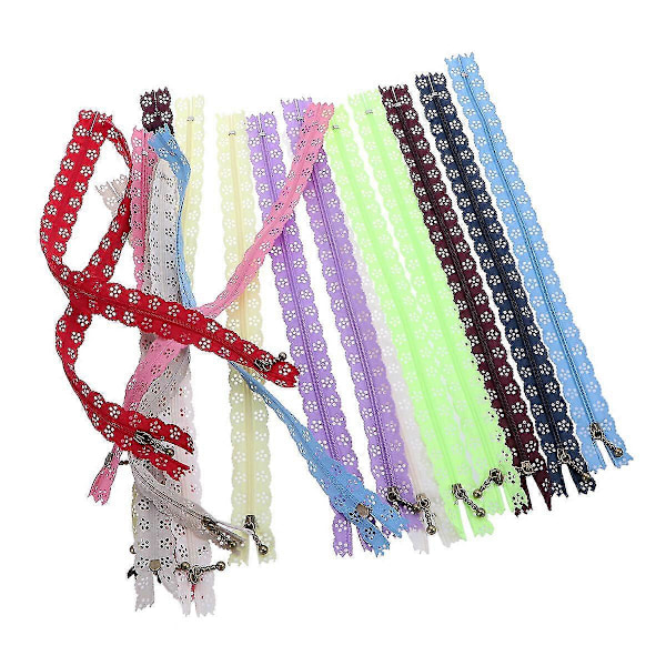 20 st Spetsdragkedjor Vackra Nylon Blomspets Dragkedjor För Klädsömnadshantverk (blandade färger, 30cm)