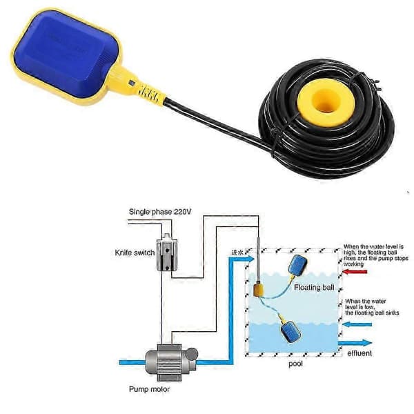 Flytebryter med 10m kabel, væskenivåkontrollsensor flytebryter, vannstandskontroller flytebryter