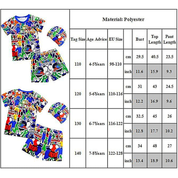 4-8 år Barn Roblox Rainbow Friends Kortärmade toppar+shorts+ cap Sommarbaddräkt Badkläder Presenter 5-6 Years