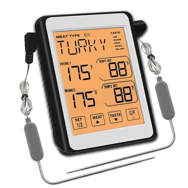 Matlagningstermometer med dubbla prober, stor bakgrundsbelysning, matgrilltermometer med timerläge
