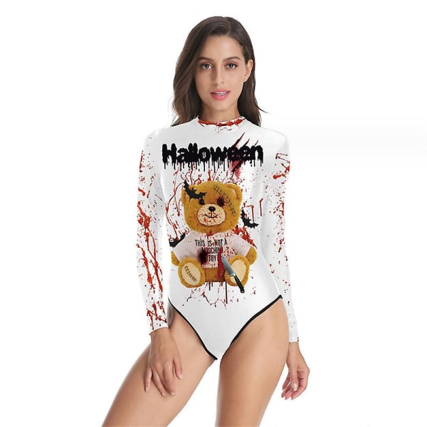 Halloween Dam Digital Skelett Tight Baddräkt i ett stycke med Zip-back style 6 S-M