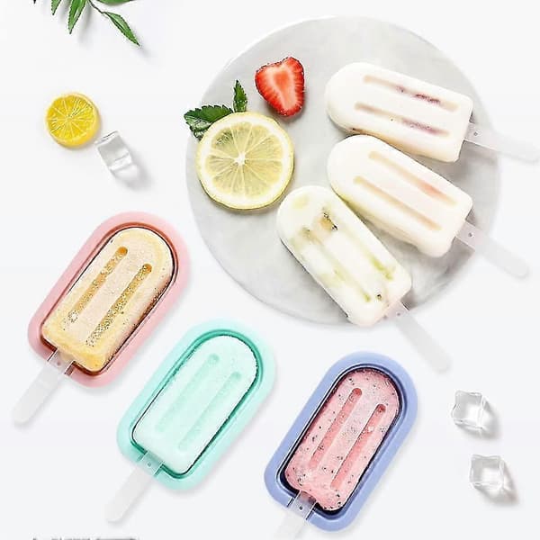 8 Stk. Ispindeforme med pinde, Mini Silikone Ismaskine, Genanvendelige Chokolade Popforme med Spildsikkert Låg til Børn